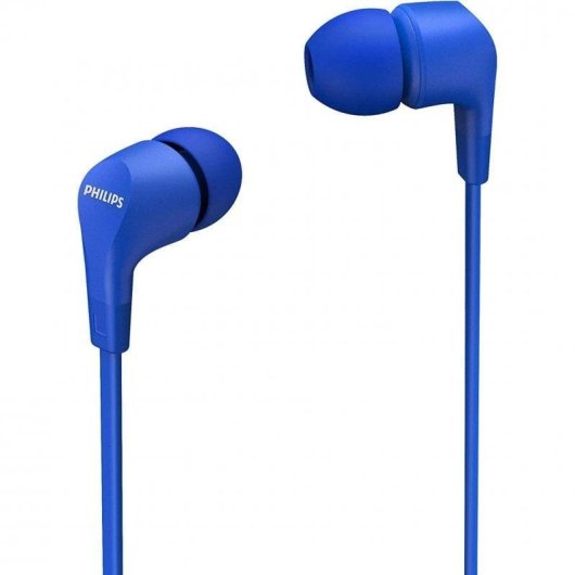 Auriculares Philips TAE1105BL con cable, conexión 3,5 mm, micrófono y control remoto, azul