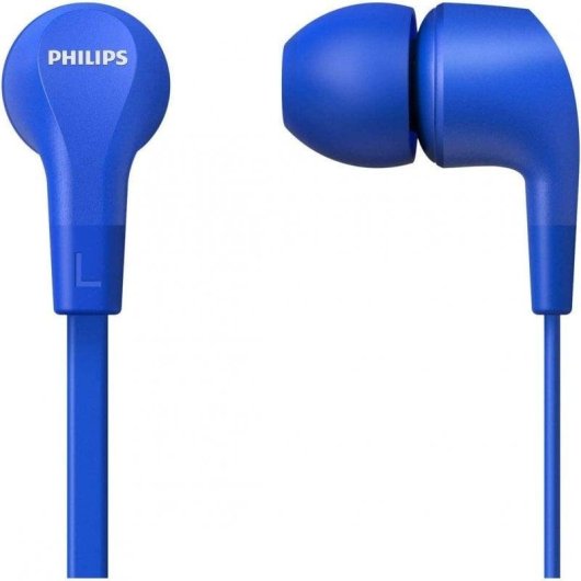 Auriculares Philips TAE1105BL con cable, conexión 3,5 mm, micrófono y control remoto, azul