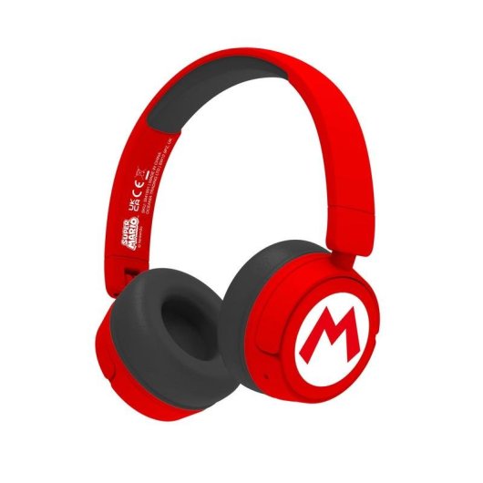 Casque Blade Super Mario Logo sans fil et filaire Bluetooth enfant, pliable, rouge et noir