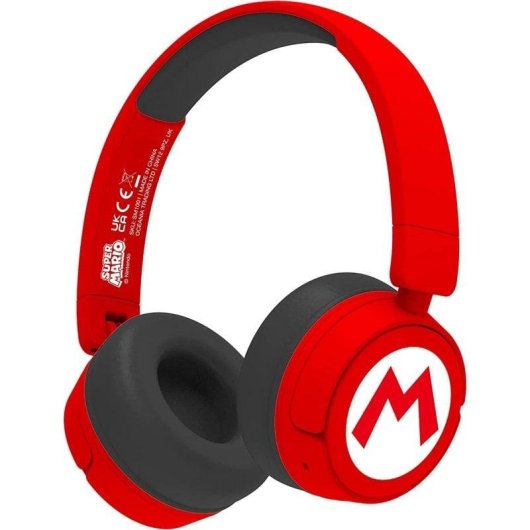 Casque Blade Super Mario Logo sans fil et filaire Bluetooth enfant, pliable, rouge et noir