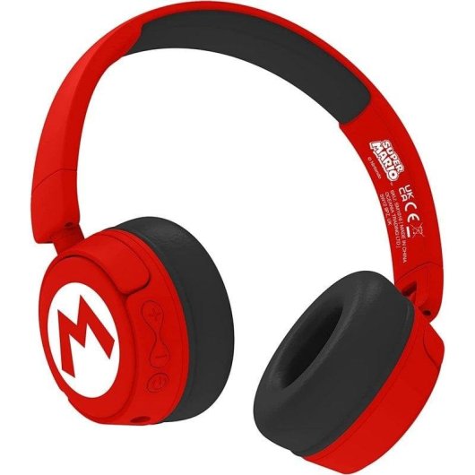 Casque Blade Super Mario Logo sans fil et filaire Bluetooth enfant, pliable, rouge et noir