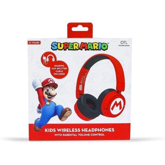 Casque Blade Super Mario Logo sans fil et filaire Bluetooth enfant, pliable, rouge et noir