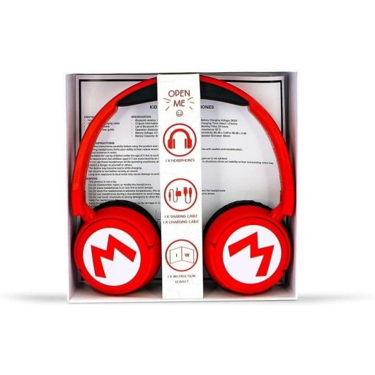 Casque Blade Super Mario Logo sans fil et filaire Bluetooth enfant, pliable, rouge et noir