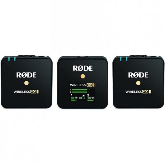 Rode Wireless Go II Transmisor Doble Sistema de Micrófono Inalámbrico Dos Canales con Micrófono Incorporado