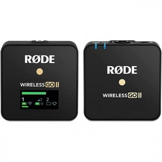 Rode Wireless Go II Transmisor Doble Sistema de Micrófono Inalámbrico Dos Canales con Micrófono Incorporado
