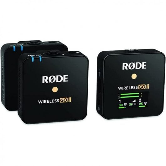 Rode Wireless Go II Transmisor Doble Sistema de Micrófono Inalámbrico Dos Canales con Micrófono Incorporado