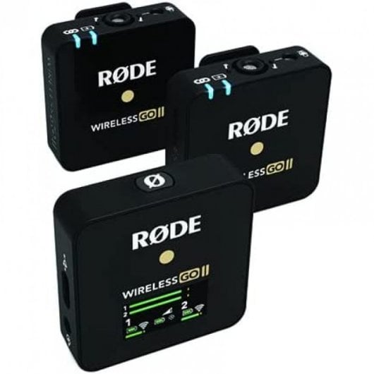 Rode Wireless Go II Transmisor Doble Sistema de Micrófono Inalámbrico Dos Canales con Micrófono Incorporado