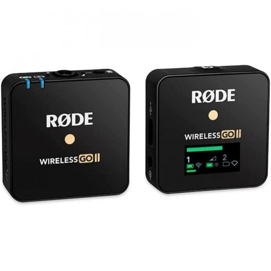 Rode Wireless Go II Solo Transmisor Sistema de Micrófono Inalámbrico Dos Canales con Micrófono Incorporado