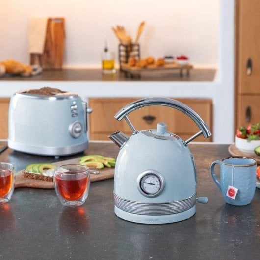 Chaleira elétrica Cecotec Thermosense 420 Vintage Light Blue 1,8L 2200W termómetro inox
