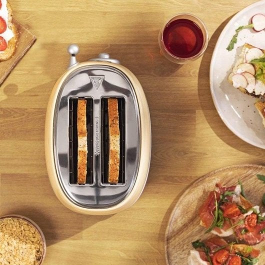 Tostador Cecotec Vintage 800 Light Yellow 2 Scheiben 850W Edelstahl Chrom Gelb