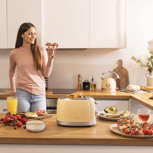 Tostador Cecotec Vintage 800 Light Yellow 2 Scheiben 850W Edelstahl Chrom Gelb