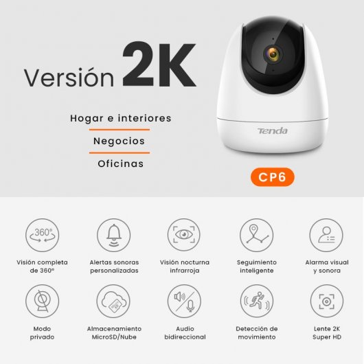 Tenda CP6 Cámara 2K IP WiFi Vigilancia Interior Seguridad Domo 360º