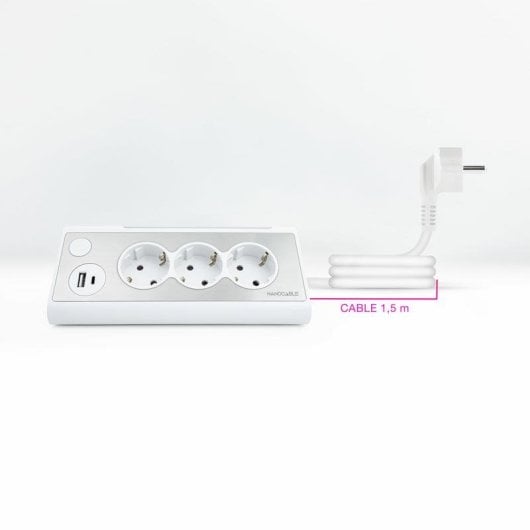 Régua de tomadas Nanocable 10.37.0013-W 3 Tomadas 2 USB-A USB-C Interruptor Protecção Crianças LED