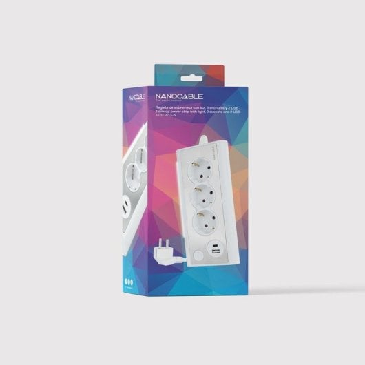 Régua de tomadas Nanocable 10.37.0013-W 3 Tomadas 2 USB-A USB-C Interruptor Protecção Crianças LED