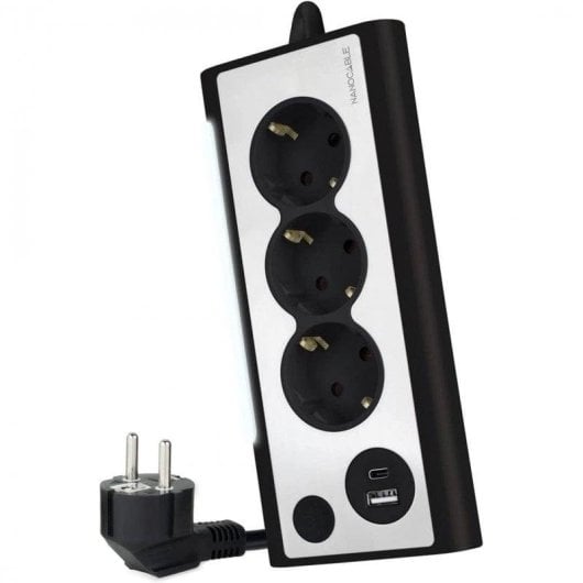Multiprise Nanocable 10.37.0013-BK 3 Prises 2 USB-A USB-C Interrupteur LED Protection