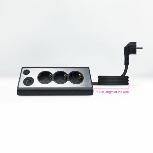 Multiprise Nanocable 10.37.0013-BK 3 Prises 2 USB-A USB-C Interrupteur LED Protection