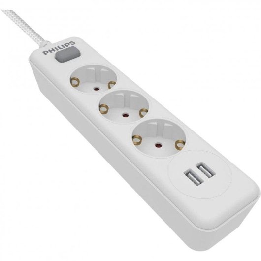 Multiprise Philips SPN3032WA/10 3 Prises 2 USB-A Interrupteur Sécurité