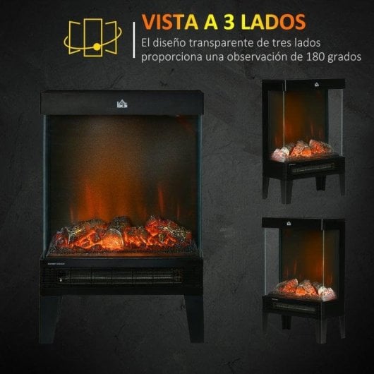 Lareira Elétrica Homcom 2000W Sobremesa Visão Panorâmica Termostato Segurança