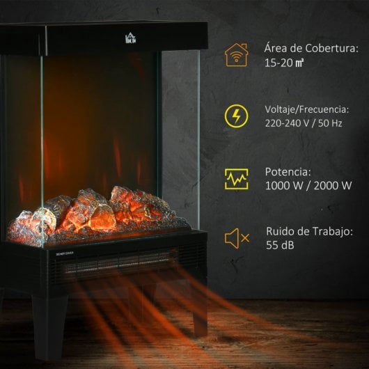 Homcom Chimenea Eléctrica con Llama LED 2000W Negra