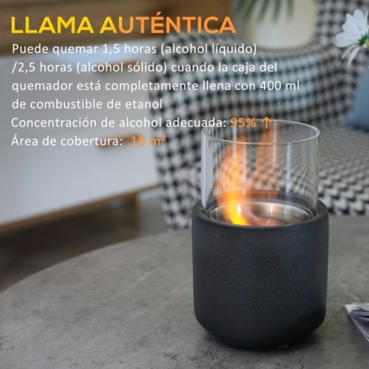 Homcom Chimenea Bioetanol Sobremesa Capacidad 0.4L Combustión 2.5h 12x12x19cm