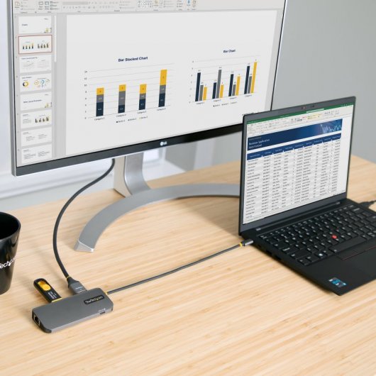 StarTech.com Adaptateur Multiport USB C - Adaptateur USB C vers HDMI 4K 60Hz - Hub USB A 3.2, 5Gbps à 3 ports - 100W Power Delivery PassTrough - Dock USB C avec Câble de 30cm - Station d'accueil PC Portable