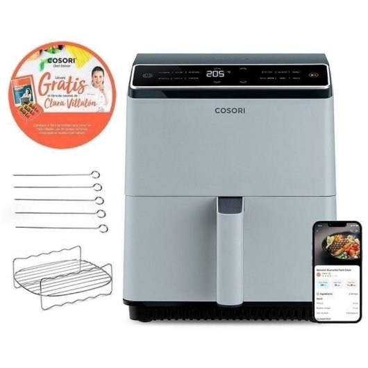 Airfryer Cosori Dual Blaze Chef Edition 6,4L 1700W Dubbele Verwarmingselementen WiFi Metallic Grijs