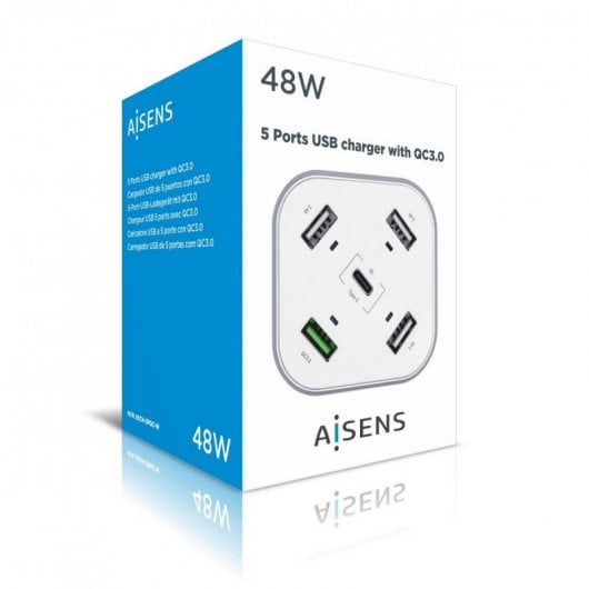 Aisens ASCH-5PQC-W Hub de Carga USB-C/4xUSB 48W Blanco