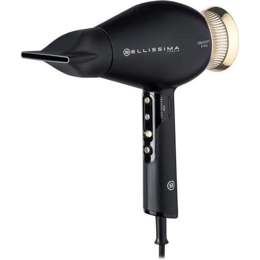 Professioneller Föhn Bellissima Creativity 4 You 1800W 3 Temperaturstufen 2 Geschwindigkeiten mit Zubehör Ionen-Technologie Schwarz-Gold