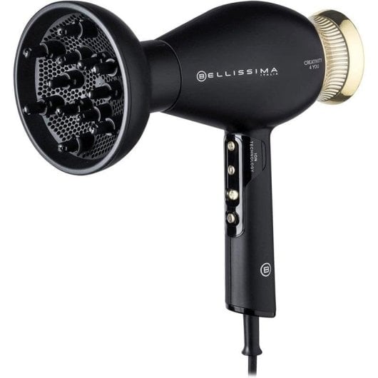 Professioneller Föhn Bellissima Creativity 4 You 1800W 3 Temperaturstufen 2 Geschwindigkeiten mit Zubehör Ionen-Technologie Schwarz-Gold