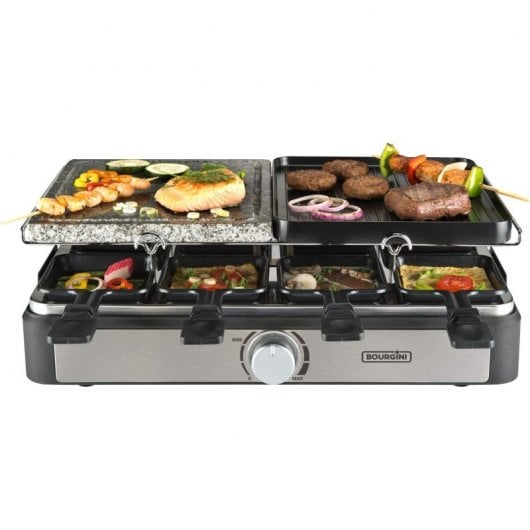 Bourgini Grill Gourmette Plus Raclette-Grill mit Stein für 8 Personen, 1300 W