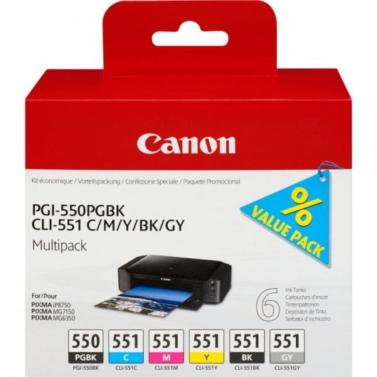 Cartuchos de Tinta Original Canon PGI-550 Negro y CLI-551 Multipack Cian/Gris/Magenta/Negro/Amarillo