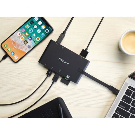 Mini dock portatile PNY A-2UF-2TC-K01-RB Da USB-C a HDMI/VGA/RJ-45/2x USB-A 3.1/2x USB-C PD 100 W