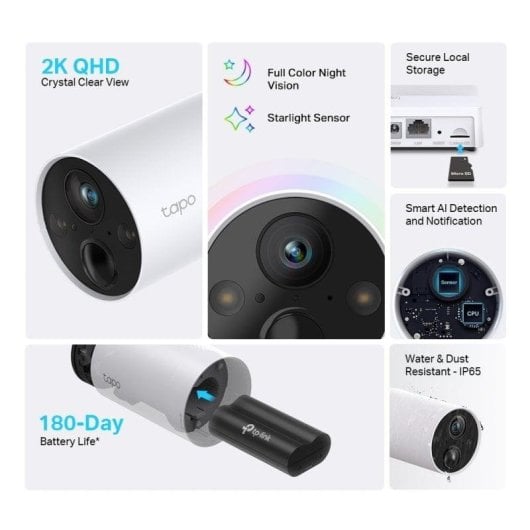 Caméra de surveillance TP-Link TAPO C420S2 2K Vision Nocturne Intérieur et Extérieur Détection IA Alarme Audio Bidirectionnel