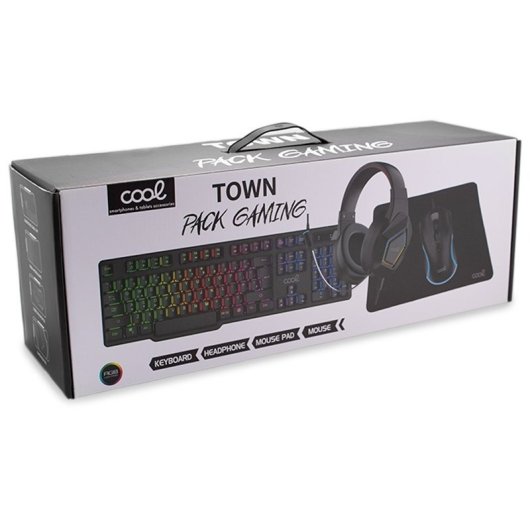 Cool Town Pack Gaming RGB-Tastatur Spanisch + Kopfhörer + Maus + Mauspad