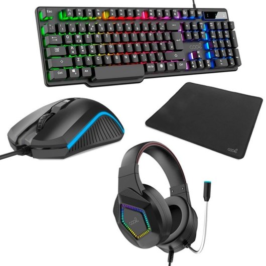 Cool Town Pack Gaming RGB-Tastatur Spanisch + Kopfhörer + Maus + Mauspad