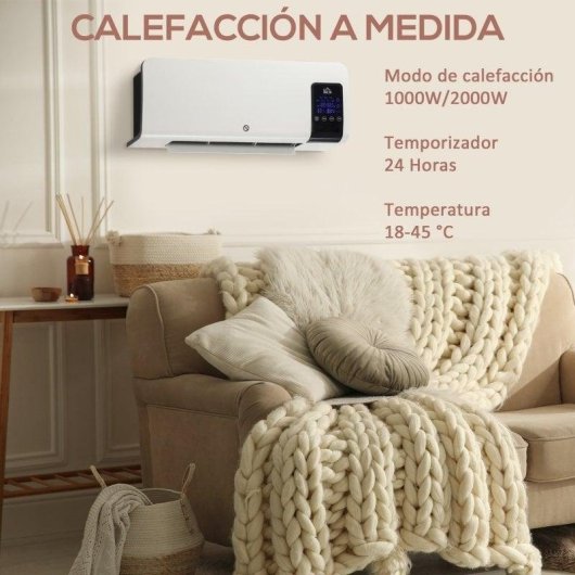 HomCom Calefactor Eléctrico de Pared 2000W