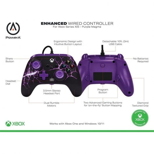 Power A Comando com Cabo Removível Purple Magma para Xbox Series/One/PC