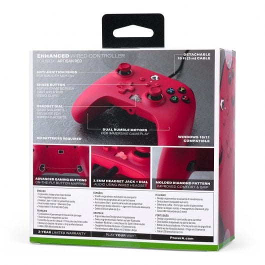 Alimenta un controller cablato rosso staccabile Artisan per Xbox Series/One/PC