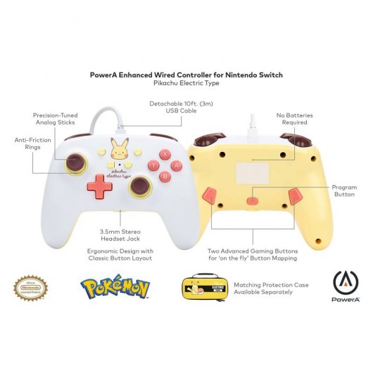 Power A Mando con Cable Extraíble Pokémon Pikachu Electric Type para Nintendo Switch