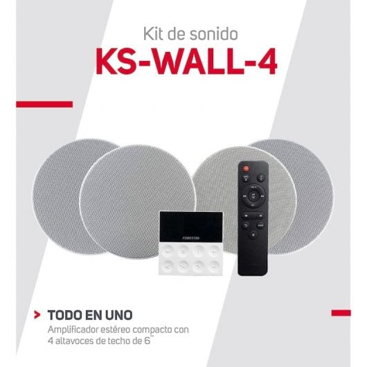 Fonstar KS-WALL 4 Kit amplificatore da parete e 4 altoparlanti da soffitto Bluetooth/USB/FM/AUX