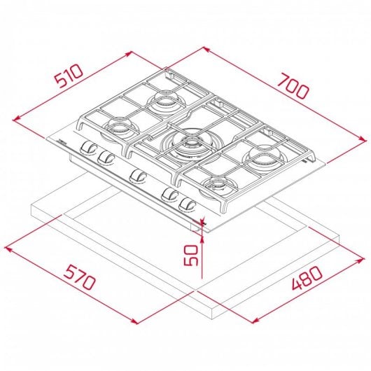 Teka GZC 75330 XBA Placa de Gas 5 Zonas 70cm Negra