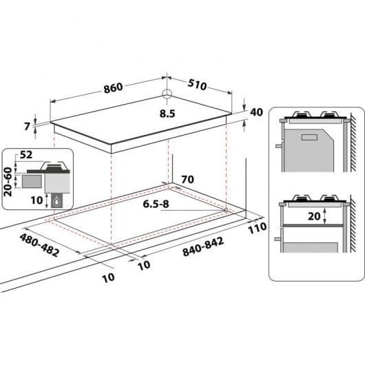 Whirlpool GMWL 958/IXL Placa de Gas 5 Zonas 86cm Acero Inoxidable