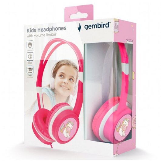Gembird MHP-JR-PK Auriculares para Niños con Limitador de Volumen Rosa