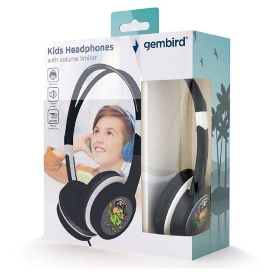 Auriculares Gembird MHP-JR-BK con cable 3,5 mm para niños, limitador de volumen, negros