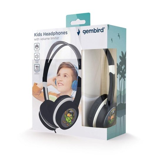 Auriculares Gembird MHP-JR-BK con cable 3,5 mm para niños, limitador de volumen, negros
