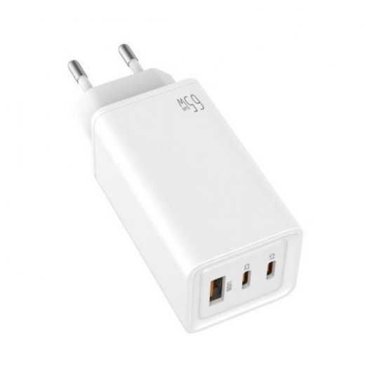 Leotec Cargador de Pared Gan 2xUSB-C PD/USB 2.0 65W Blanco