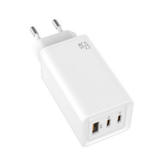 Caricabatterie da muro Leotec Gan 2xUSB-C PD/USB 2.0 65W Bianco