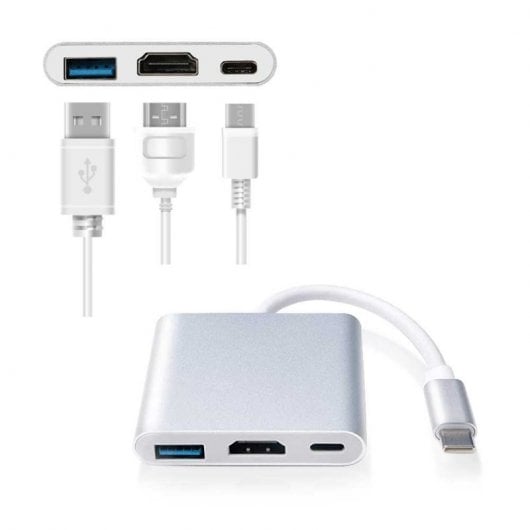 OcioDual USB-C auf USB 3.0/USB-C/HDMI Multiport-Adapterkabel Weiß