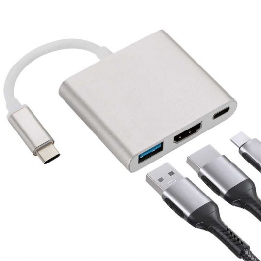 OcioDual USB-C auf USB 3.0/USB-C/HDMI Multiport-Adapterkabel Weiß