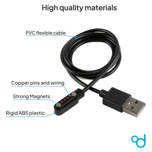 OcioDual Cable de Carga/Datos Magnética USB 2.0 4 Pines 7mm para Smartwatch Negro